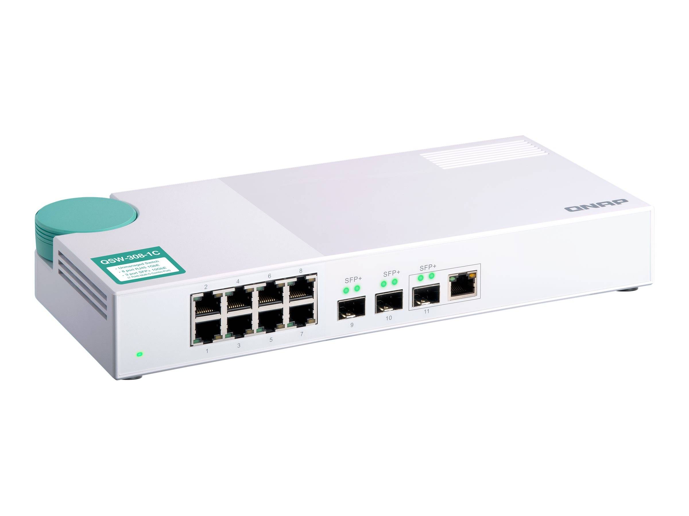 QNAP QSW-308-1C - Switch - unmanaged - 2 x 10 Gigabit SFP+ + 1 x C 10 G-Bit SFP+ + 8 x 10/100/1000