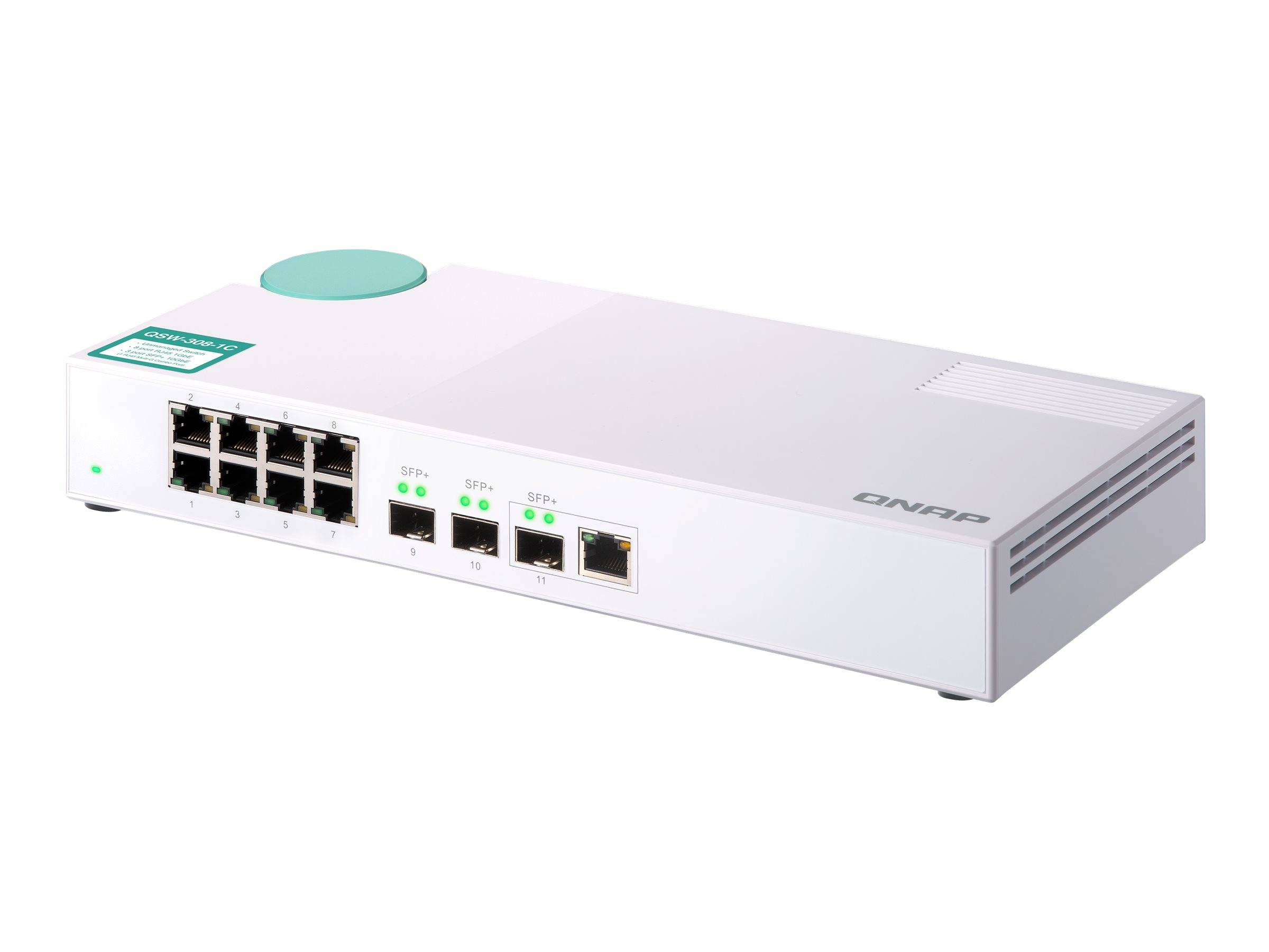 QNAP QSW-308-1C - Switch - unmanaged - 2 x 10 Gigabit SFP+ + 1 x C 10 G-Bit SFP+ + 8 x 10/100/1000