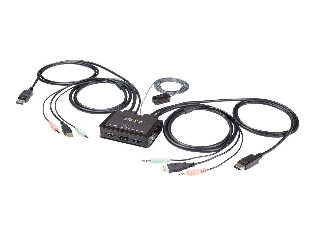 StarTech.com 2-Port USB DisplayPort KVM Switch - 4K 60 Hz - UHD DP 1.2 USB-KVM Umschalter mit 1,2 m Kabel & Audio - Bus-powered & remote switching