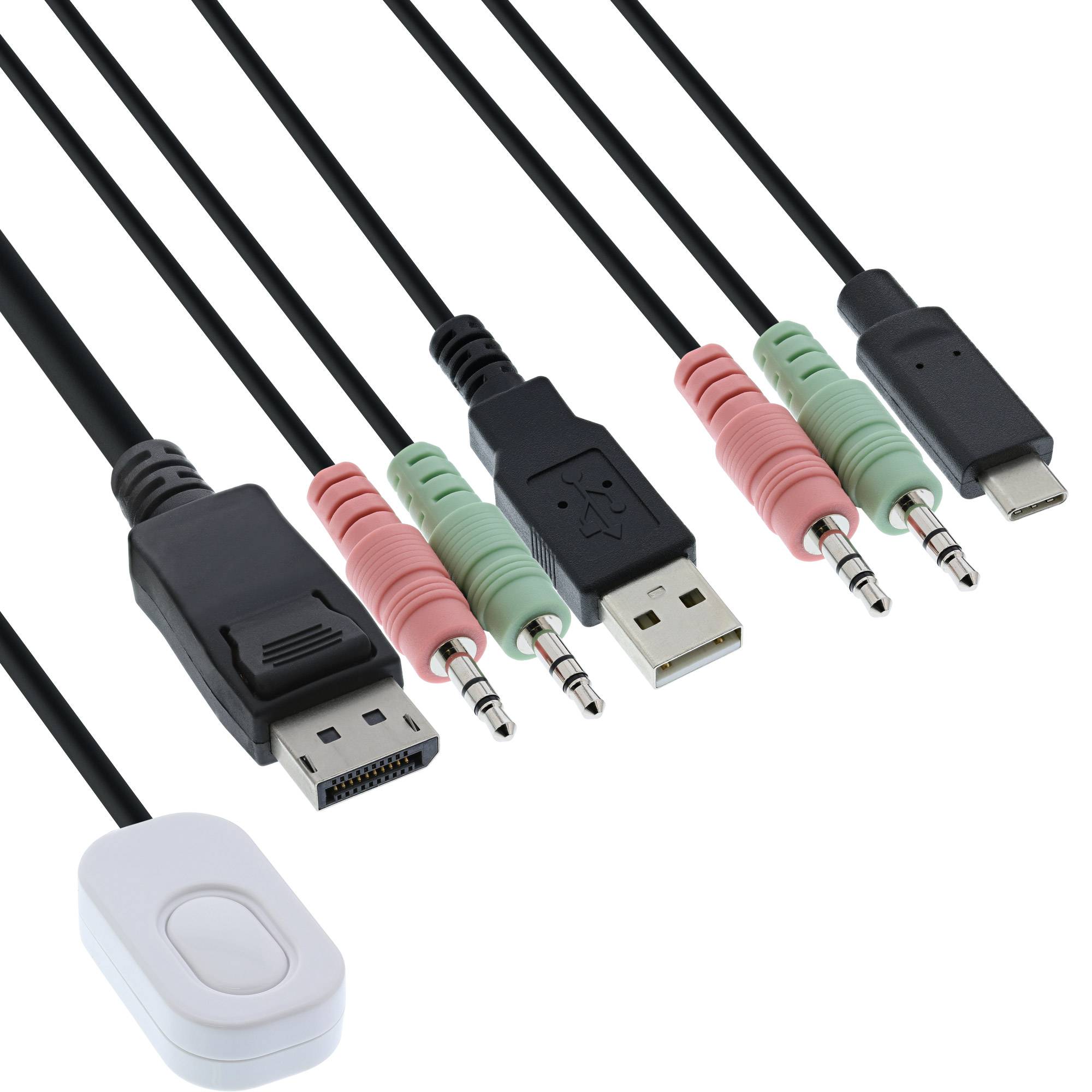 INLINE - KVM Switch - 2-fach - USB-C+DP zu DisplayPort - 4K - Audio - integr. Kabel