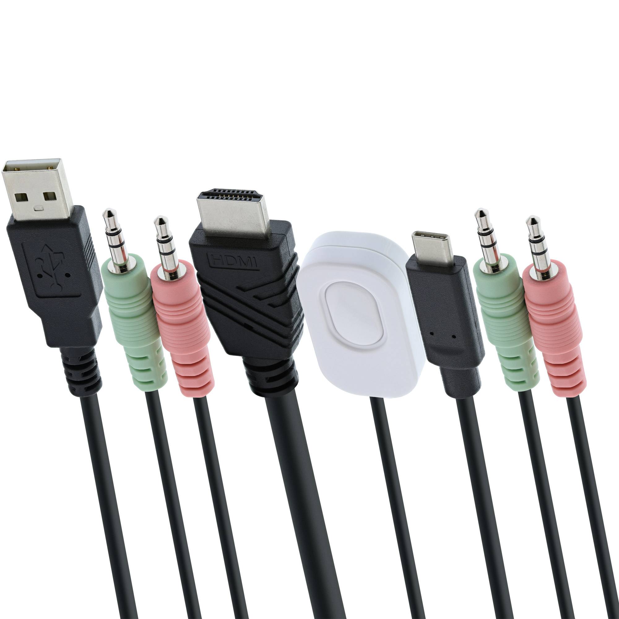 INLINE - KVM Switch - 2-fach - USB-C + HDMI zu HDMI - 4K - mit Audio - integr. Kabel