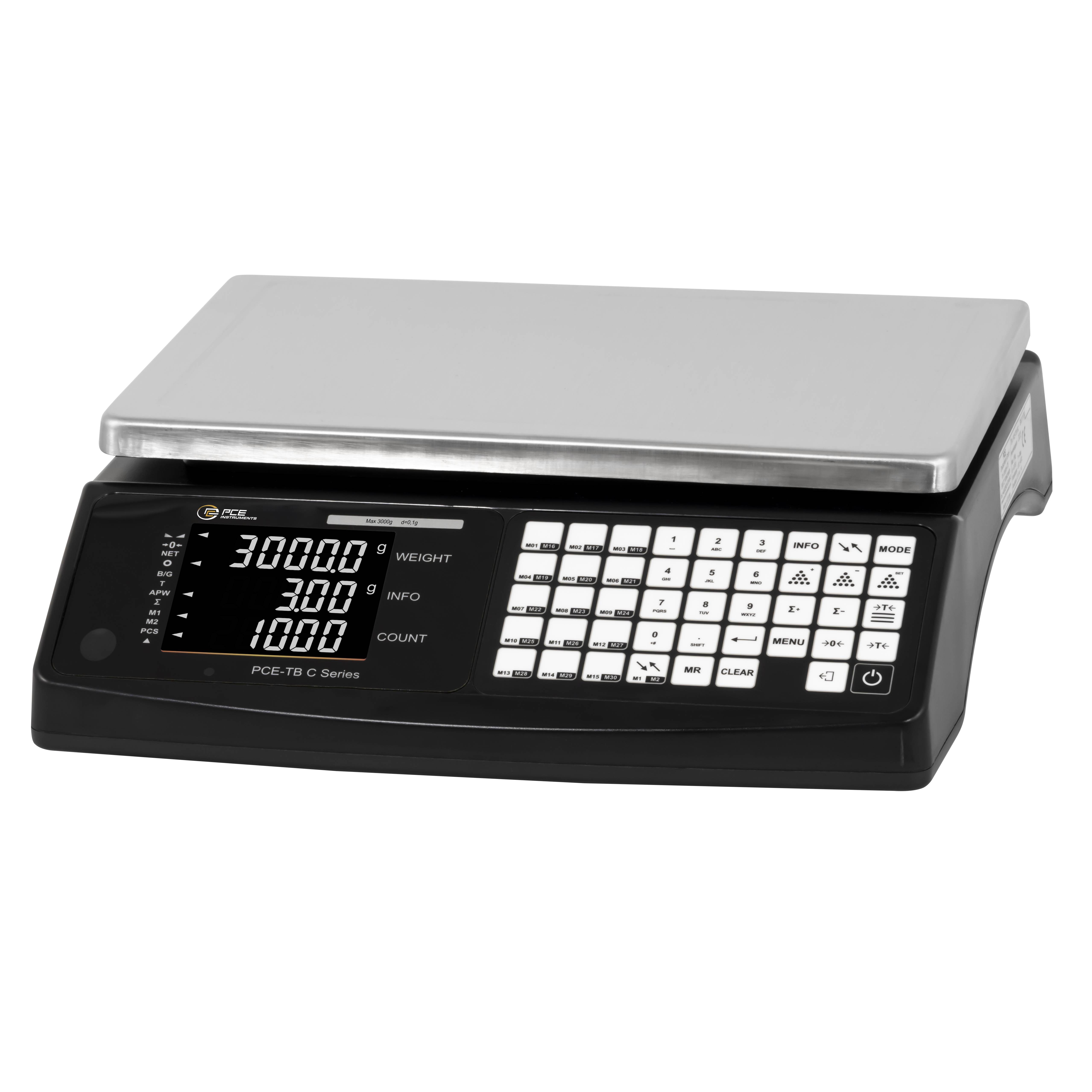 PCE Instruments Zählwaage PCE-TB 3C bis 3 kg |Ablesbarkeit 0,1 g |Stückzählung |Wägeplatte 300 x 210 mm |Edelstahl