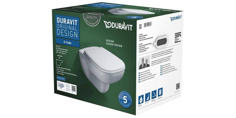 Duravit Wand-WC-Set D-CODE RIMLESS tief, 355x540mm weiß weiß