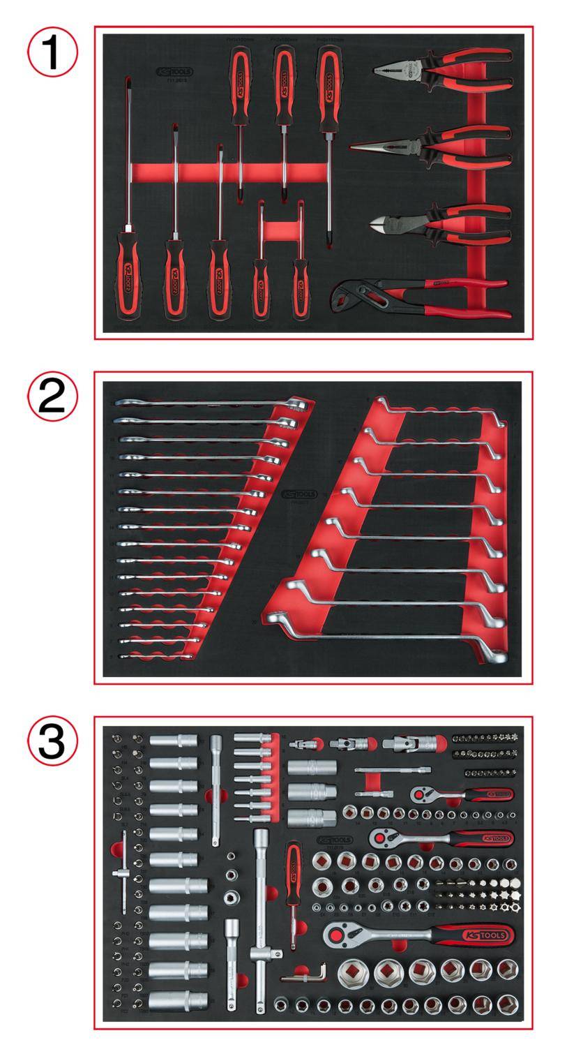 KS TOOLS Universal-Systemeinlagen-Satz fr 3 Schubladen mit 215