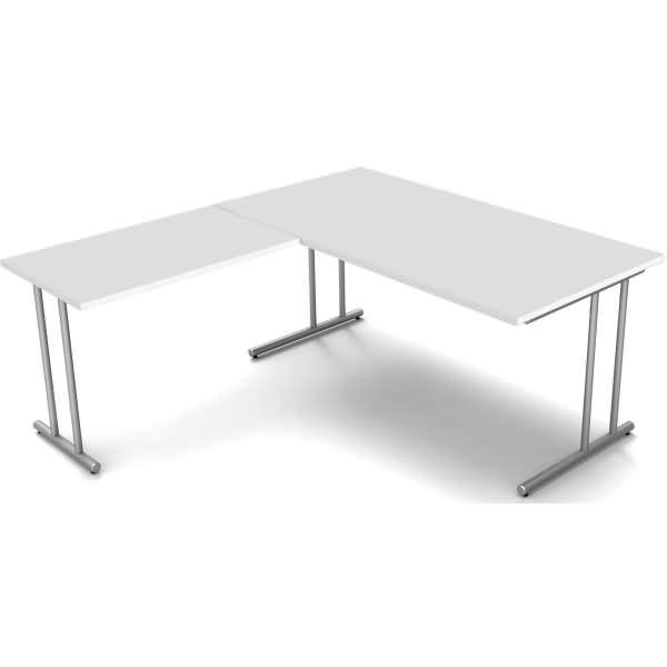 Schreibtisch start up Fuß silber BxT 160x180cm lichtgrau