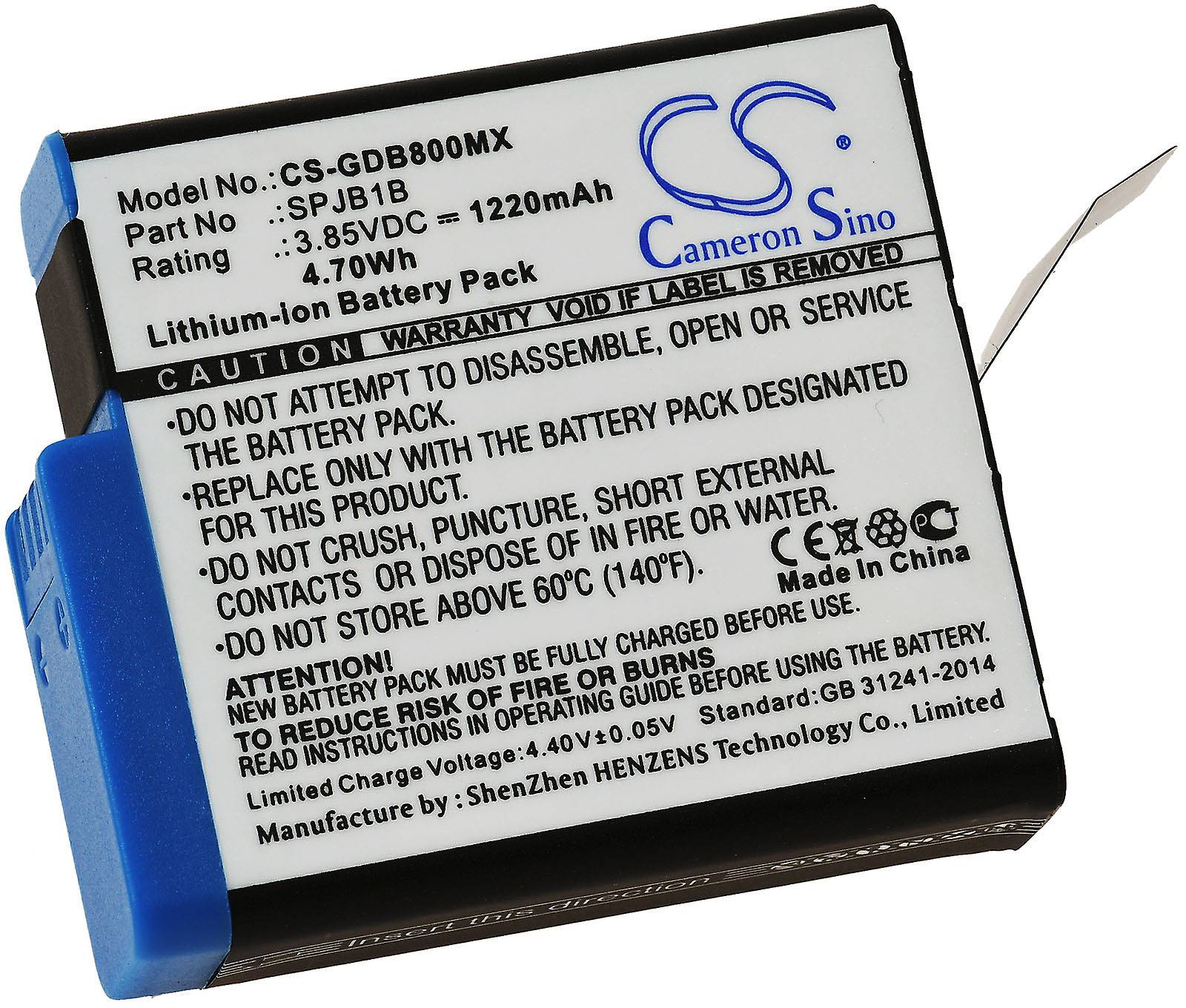 Powery Akku passend für Action Cam, Camera GoPro Hero 5 Black ,Hero 6 Black, Hero 7 Black, Typ SPJB1B u.a., 3,85V, Li-I