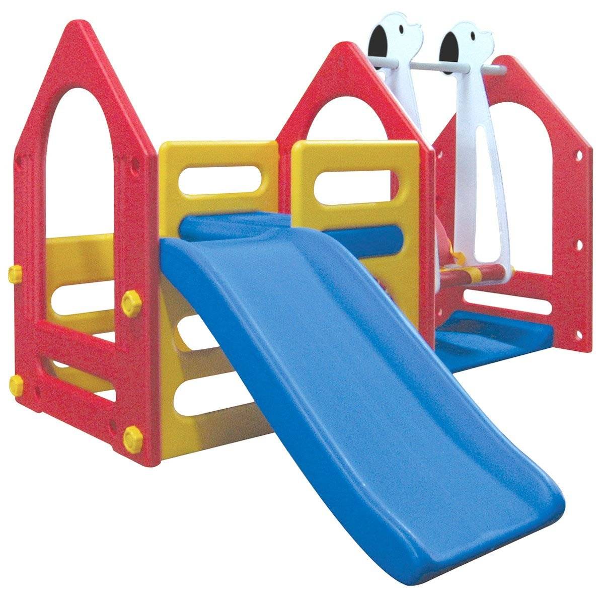 Kinder Spielhaus mit Rutsche Schaukel 155x135cm Spiel-Turm Kletter-Haus Kunststoff Kinderspielhaus