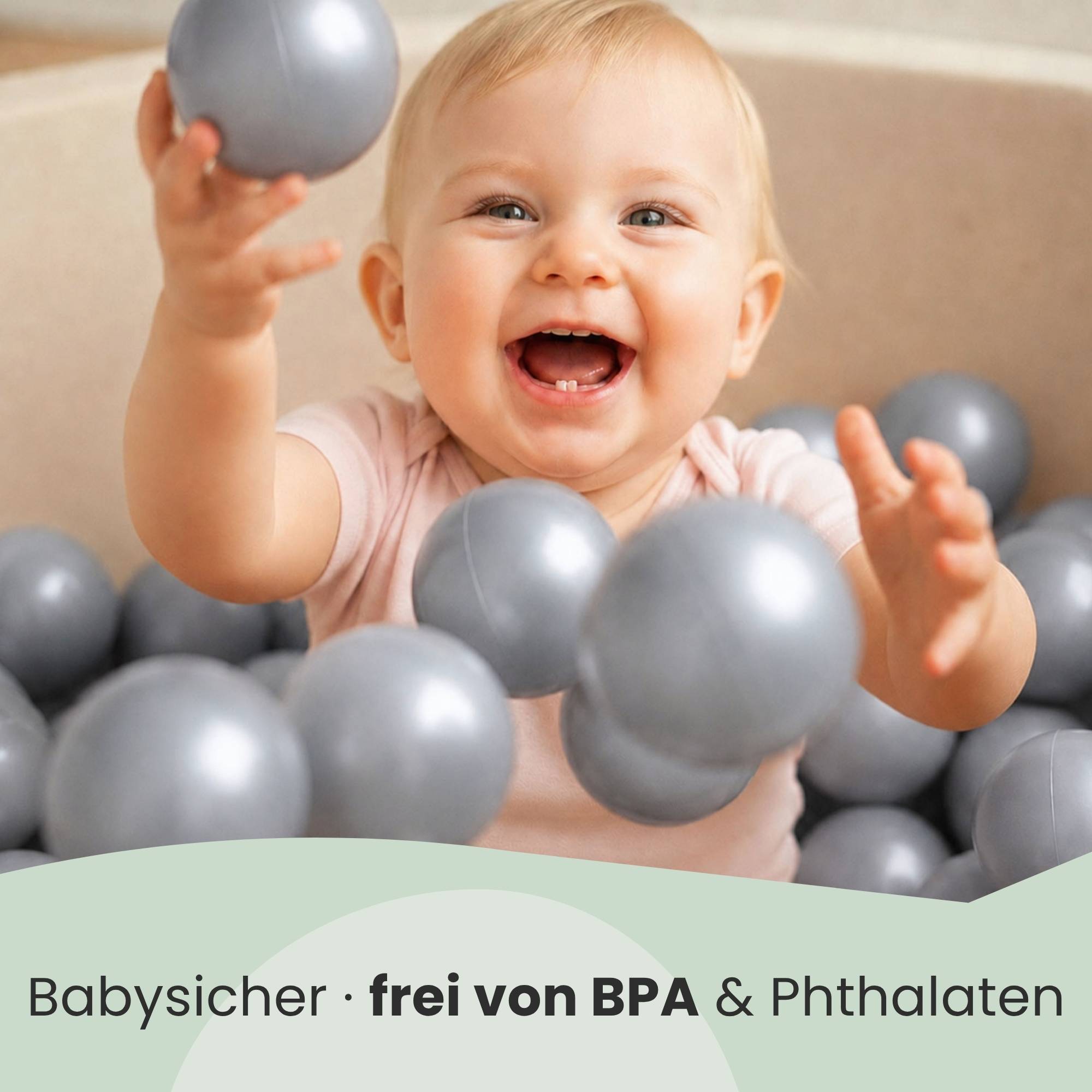 50 Bälle für Bällebad 5,5cm Babybälle Plastikbälle Baby Spielbälle Silber Grau