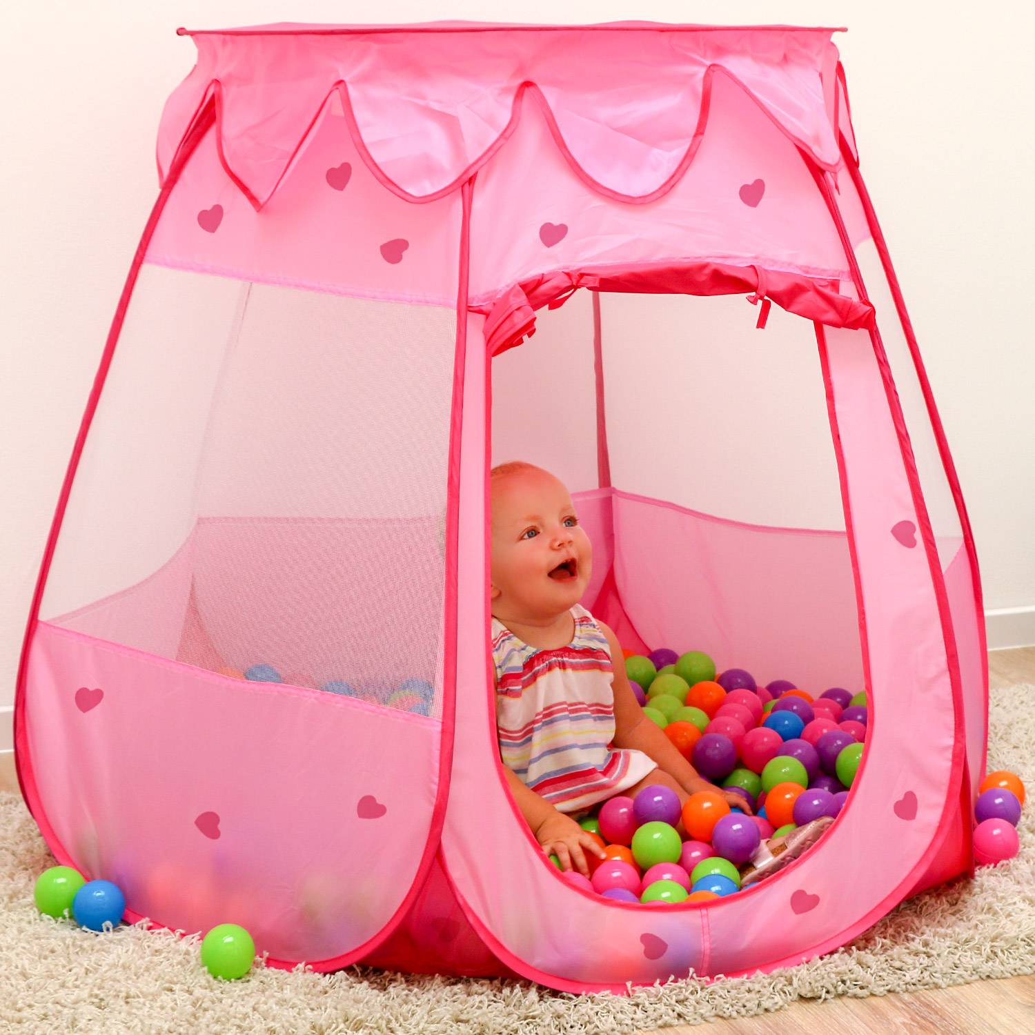 Mädchen Spielzelt 120x120x90cm Kinder-Zelt Bällebad Pop-Up Zelt Rosa