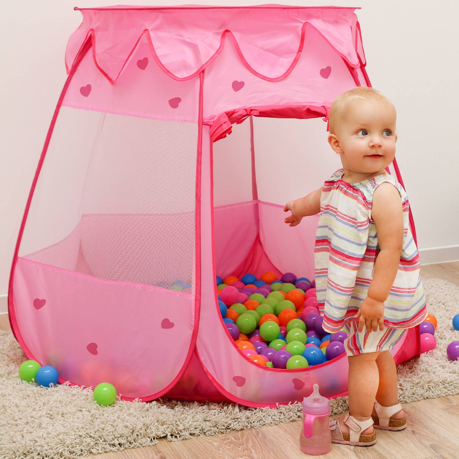 Mädchen Spielzelt 120x120x90cm Kinder-Zelt Bällebad Pop-Up Zelt Rosa