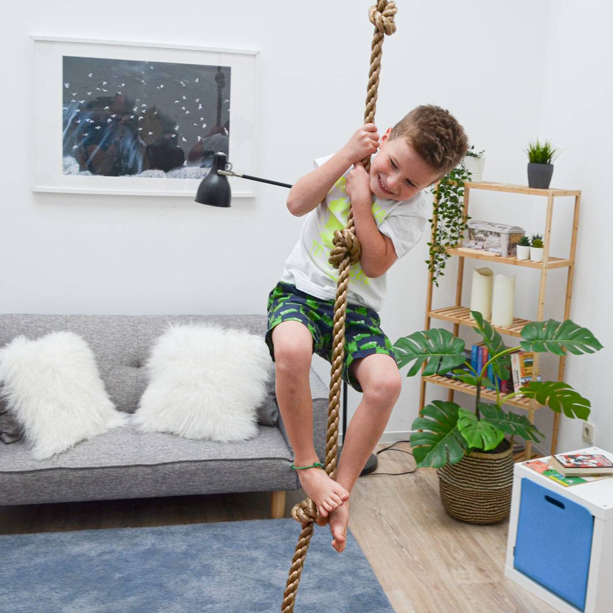 Kinder Kletterseil 195 x 2,5 cm Outdoor Kletter-Tau Knoten-Seil Natur