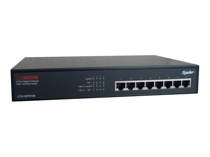 Longshine LCS-GSP8108 - Switch - unmanaged - 8 x 10/100/1000 (PoE) - Desktop - P