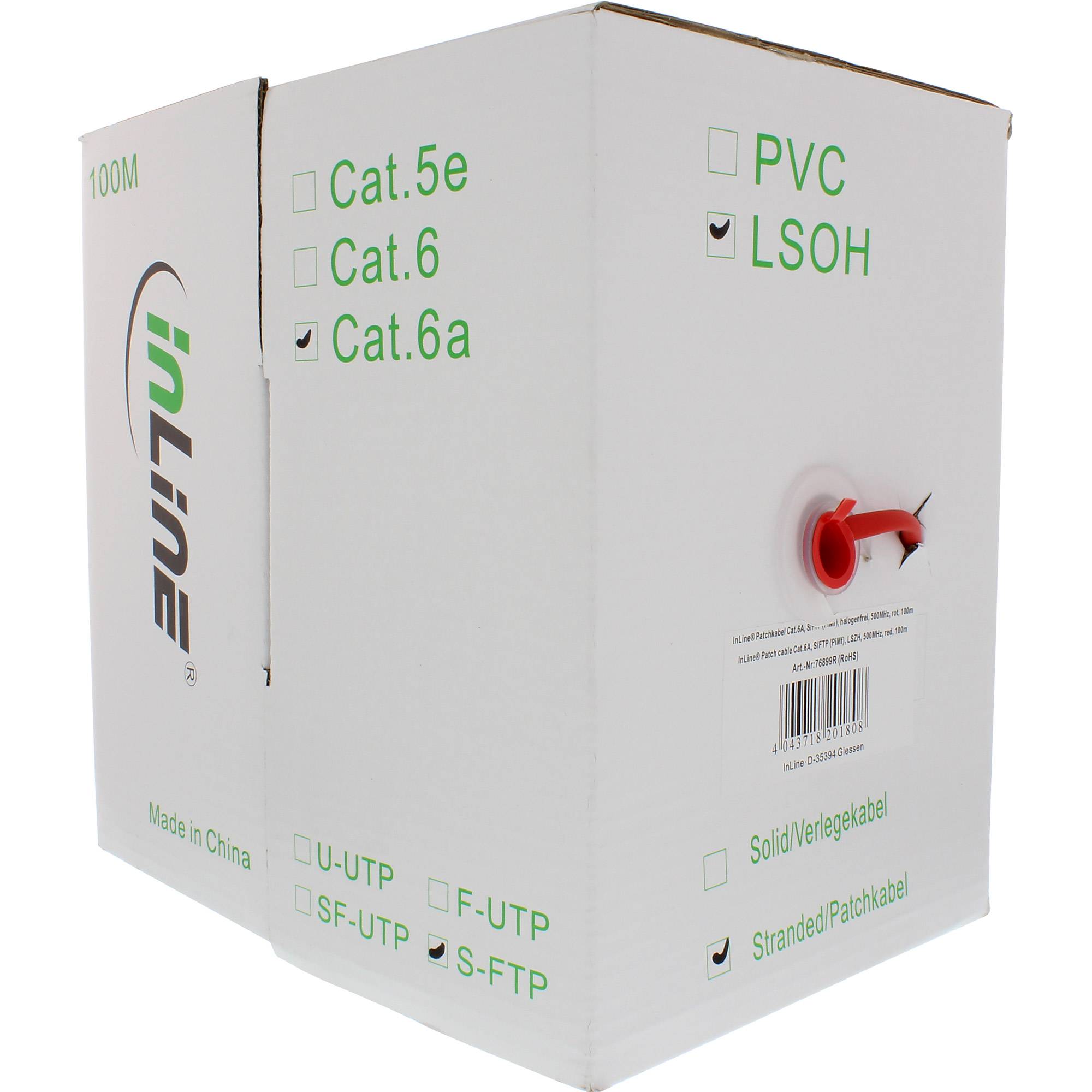 INLINE - Patchkabel - S/FTP (PiMf) - Cat.6A - 500MHz - halogenfrei - Kupfer - rot - 100m