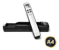 Tragbarer tragbarer Scanner mit Dockingstation, gezeigt mit A4-Format-Abzeichen auf weißem Hintergrund.
