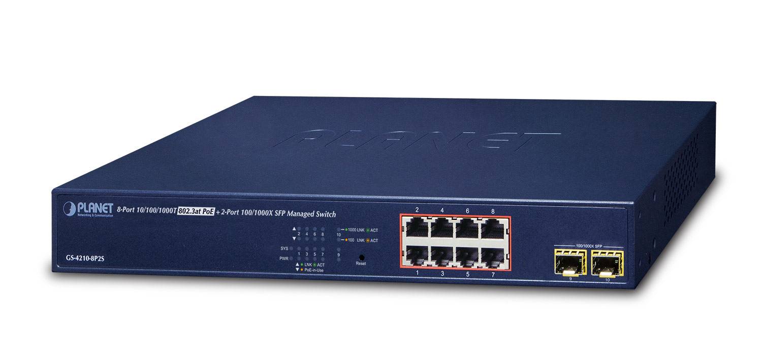 Planet GS-4210-8P2S - Switch - L4 - managed - 8 x 10/100/1000 (PoE+) - + 2 x SFP