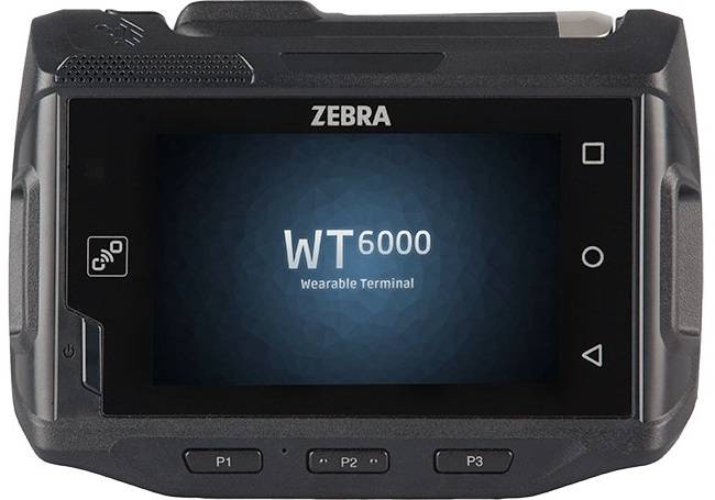 Vorderansicht eines Zebra WT6000 Wearable-Terminals mit der Anzeige 