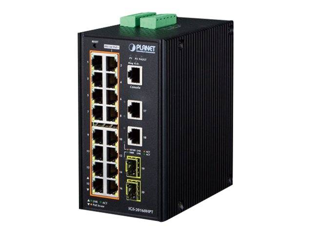 PLANET IGS-20160HPT - Switch - L3 - managed - 16 x 10/100/1000 (PoE+) + 2 x 10/100/1000 + 2 x SFP - an DIN-Schiene montierbar, wandmontierbar