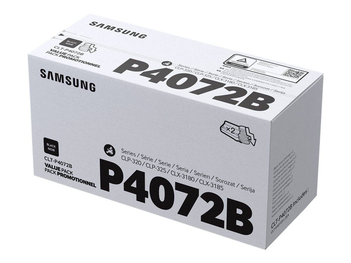 Samsung P4072B Tonerkartuschensatz für Drucker der Serien CLP-320, CLP-325, CLX-3180. Enthält zwei schwarze Kartuschen.