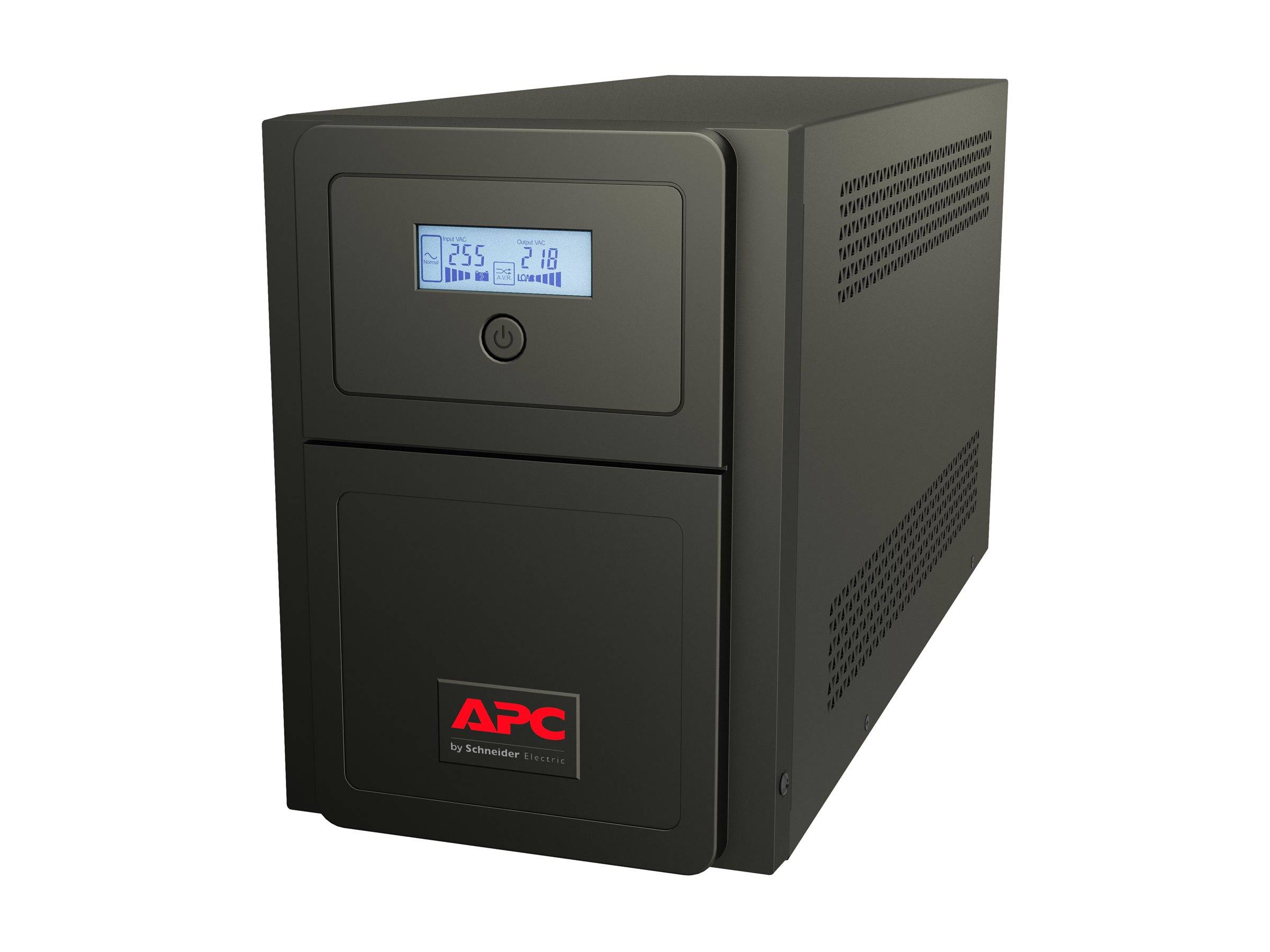 Schwarze APC USV mit frontalem LCD-Display und Netztaste
