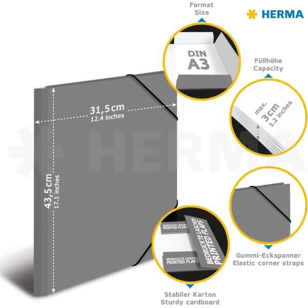 HERMA 19795, A3, Karton, Mehrfarbig, Porträt, Gummiband, 335 mm