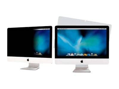 Zwei Apple-iMac-Desktop-Computer nebeneinander angeordnet, einer teilweise hinter dem anderen, auf weißem Hintergrund.