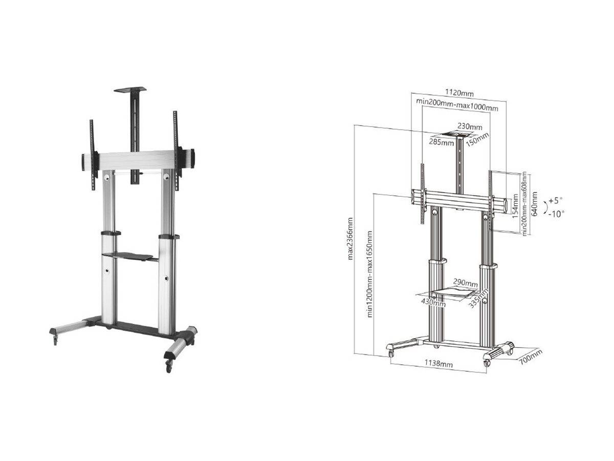 Equip Pro - Wagen - für LCD TV - Kunststoff, Aluminium, Stahl - Schwarz, Silber - Bildschirmgröße: 152.4-254 cm