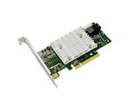 PCIe-Netzwerkadapterkarte mit großem weißem Kühlkörper und Metallhalterung, dargestellt vor einem weißen Hintergrund.
