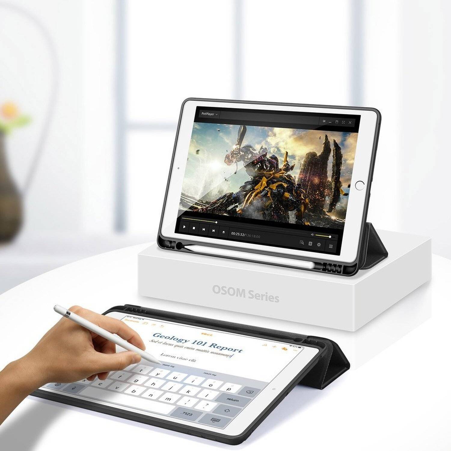 DUX DUCIS Buch Tasche Hartschale mit Smart Sleep Standfunktion für Apple iPad 10.2" ( 2019 ) Tablethülle Schwarz