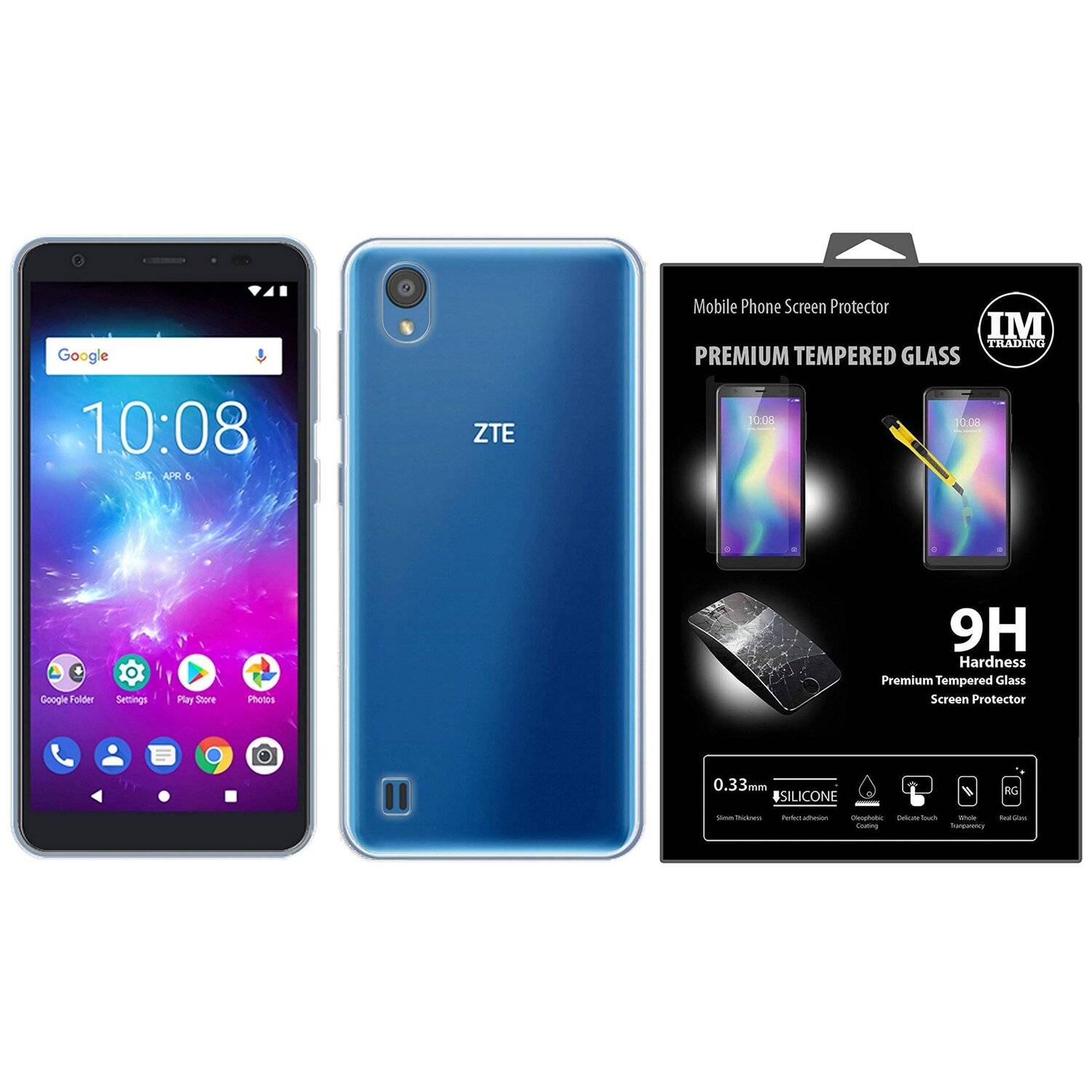 Silikon Handyhülle Schutz Hülle Schale Cover Bumper Case + 9H Schutzfolie Schutz Folie Glas ZTE Blade A5 2019