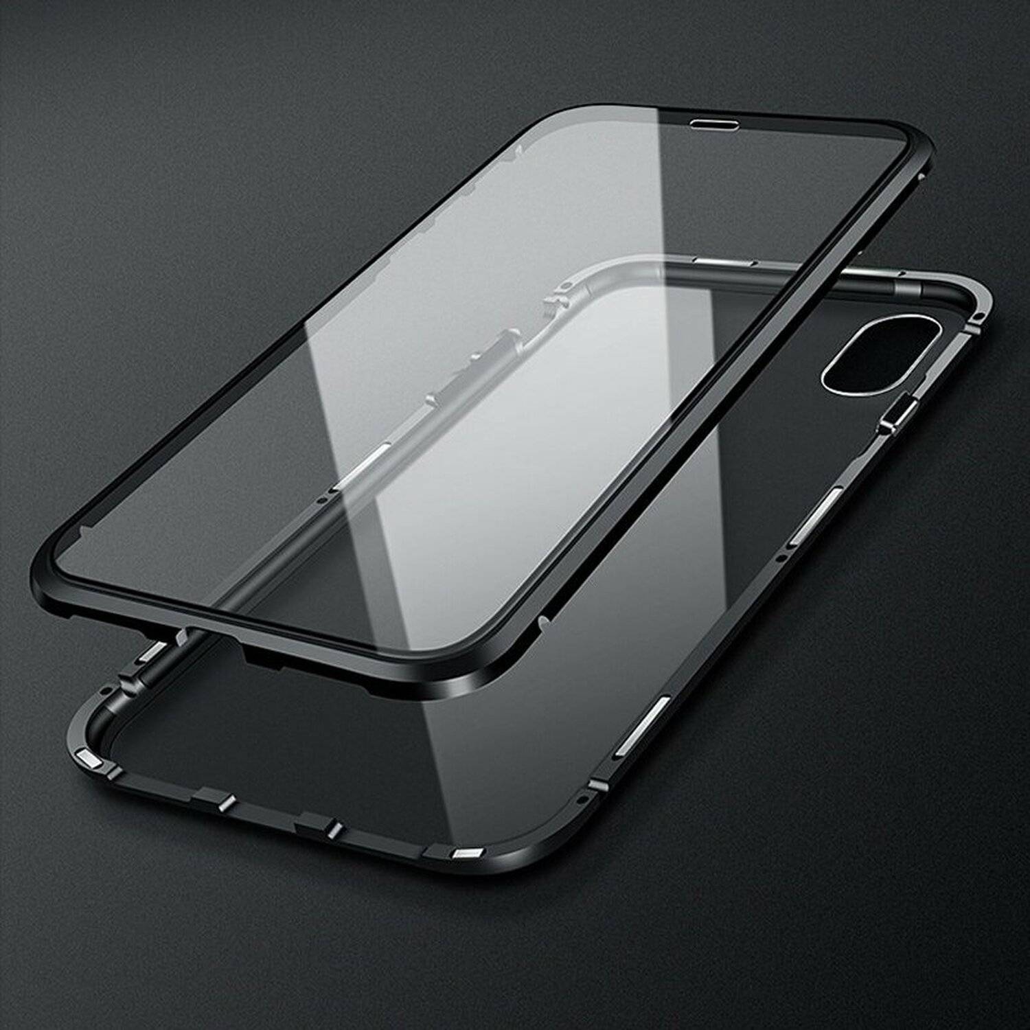 360° Magnet Full Slim Metall Case Handyhülle mit Schutzglas Vorder- und Rückseite Schwarz Samsung Galaxy S10 (G973F)