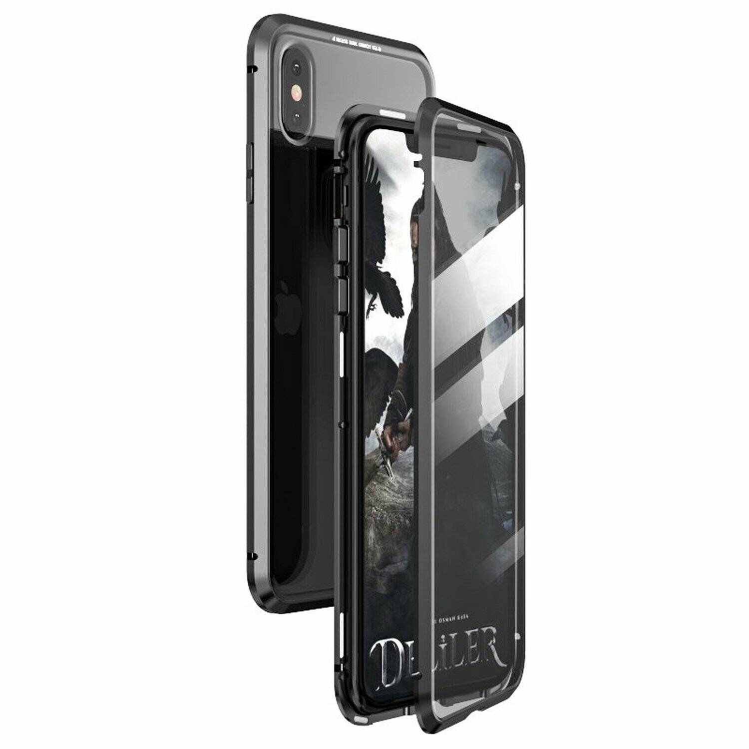 360° Magnet Full Slim Metall Case Handyhülle mit Schutzglas Vorder- und Rückseite Schwarz Samsung Galaxy S10 (G973F)