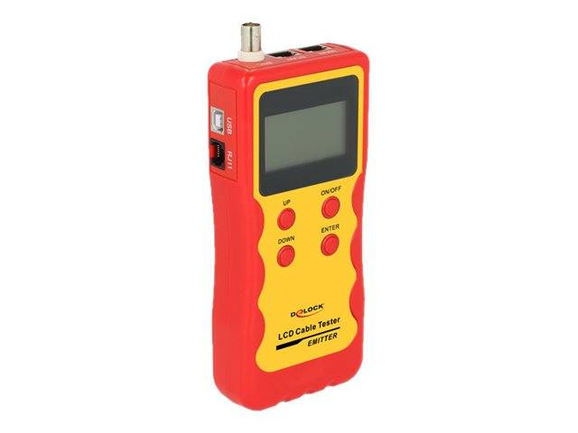 Roter tragbarer LCD-Kabeltester mit der Bezeichnung „LCD Cable Tester EMITTER