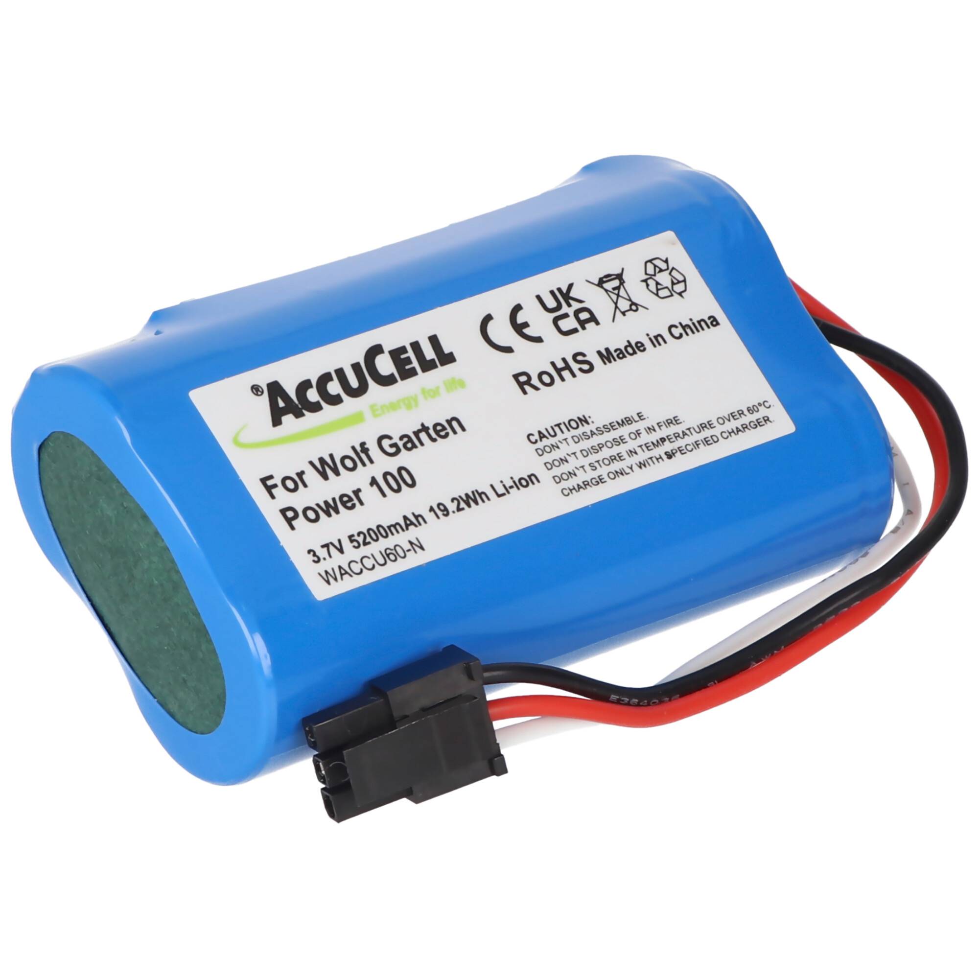 Akku kompoatibel für Wolf Garten Accu 60 Li-Ion Power, Wolf-Garten 7086-918 mit schwarzem 3-poligem Stecker, 1UR18650S-2