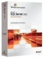 Schachtelbild für Microsoft Windows Server System 'SQL Server 2005 Standard Edition' mit orangefarbener abstrakter Grafik und Microsoft-Logo