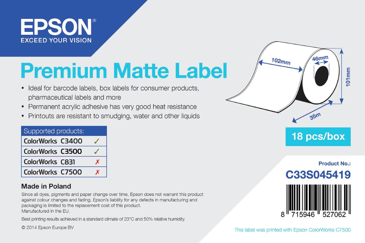 Epson Premium - Matt - Rolle (10,2 cm x 35 m) 1 Rolle(n) Etiketten-Endlospapier