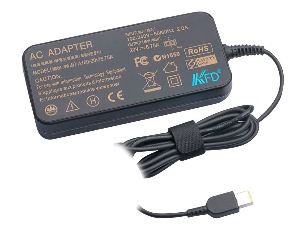 Ein rechteckiger Stromadapter mit der Bezeichnung „AC-Adapter