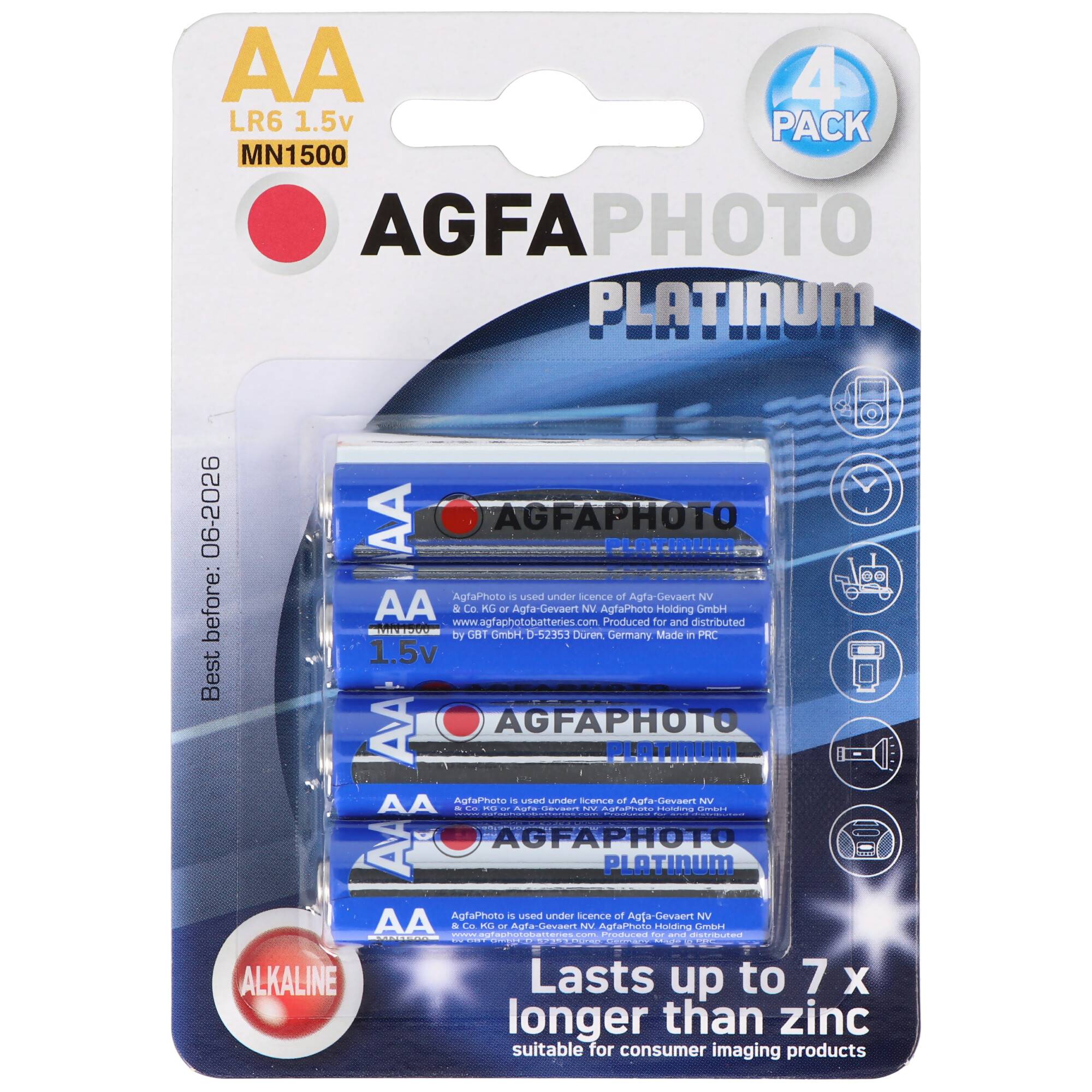 12x AgfaPhoto LR06 Mignon AA-Batterie Alkali-Mangan 1.5 Volt 4 Stück Platinum