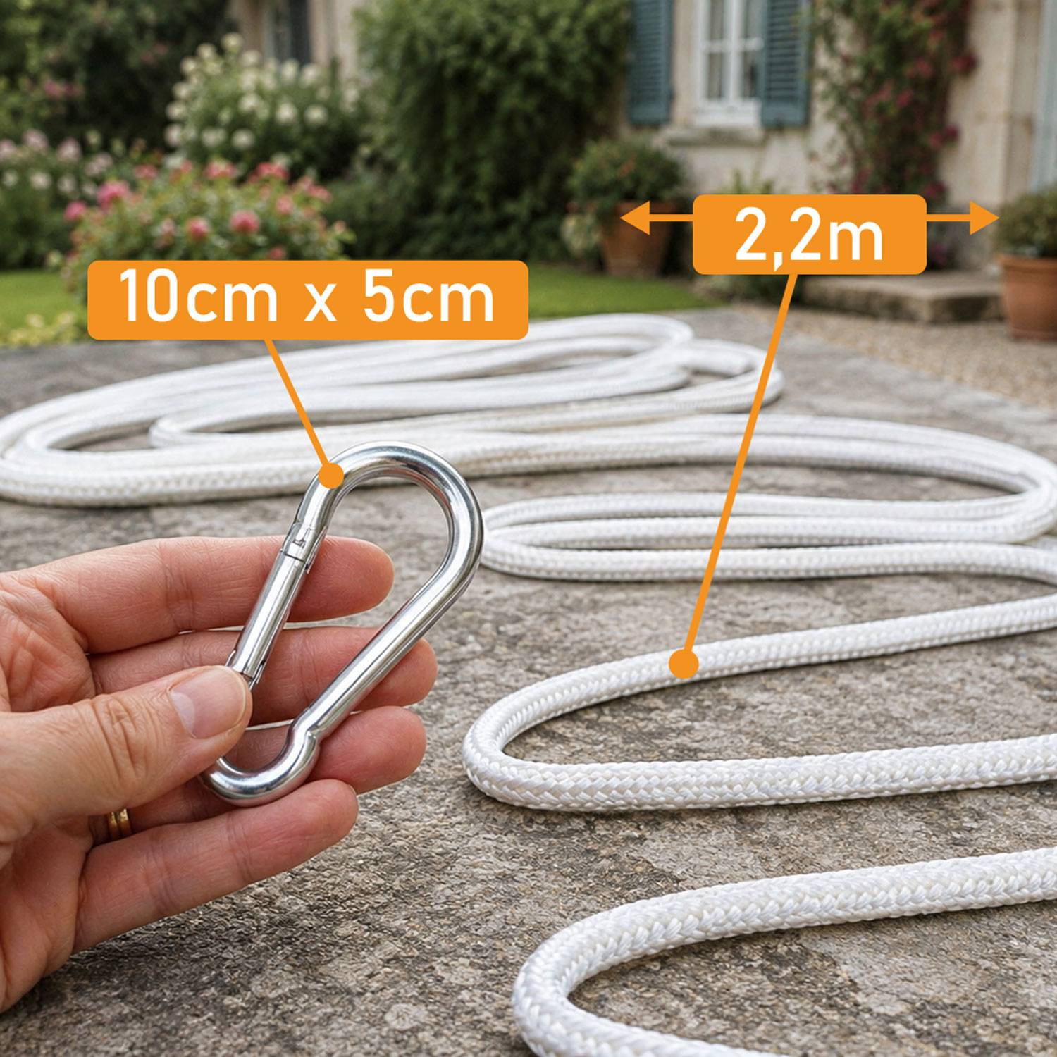 Hängematten Befestigung bis 160kg - mit Karabiner und Seilen
