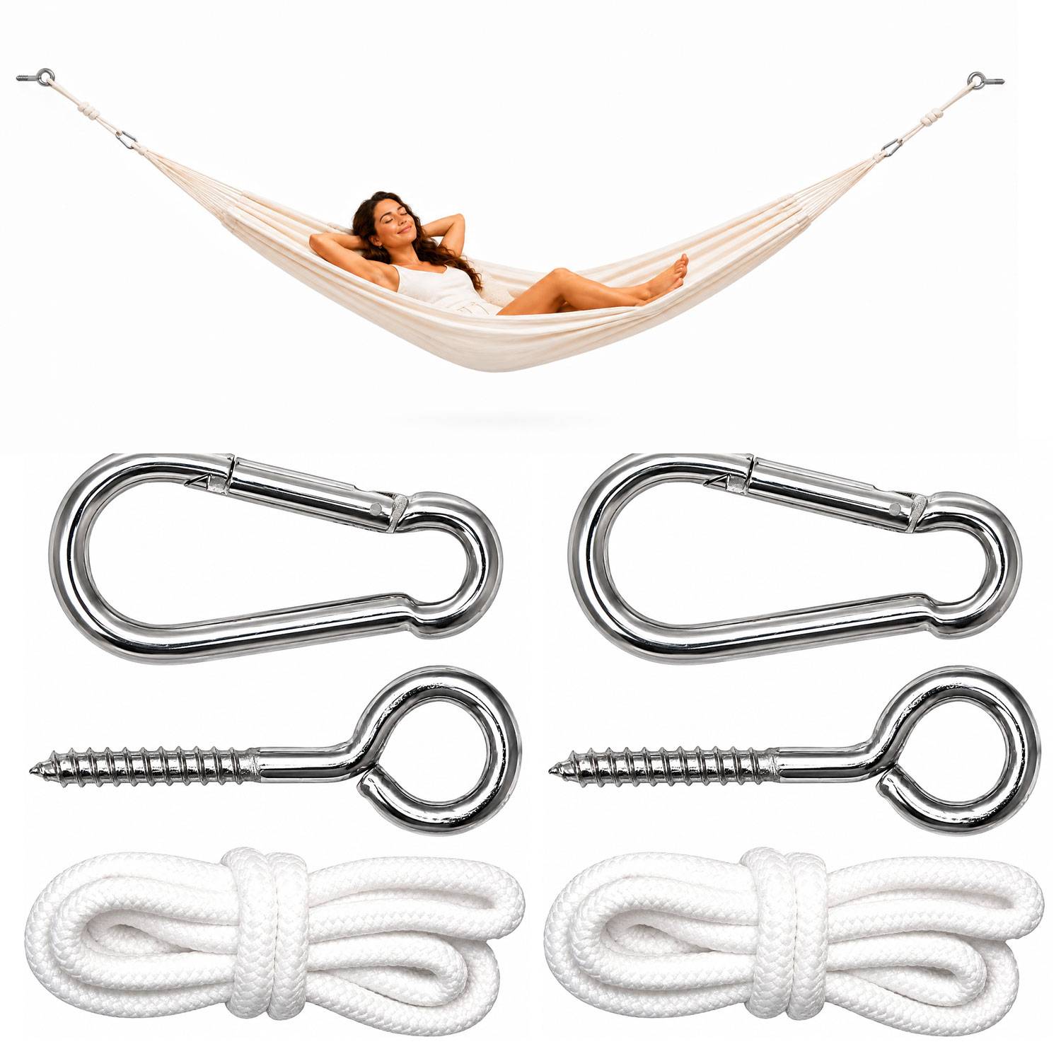 Hängematten Befestigung bis 160kg - mit Karabiner und Schrauben