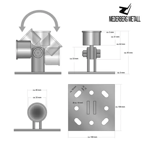 Strebenplatte Aufschraub-Platte Strebenhalter f. Zaunstreben Ø35mm feuerverzinkt Strebenplatte Aufschraub-Platte Strebenhalter f. Zaunstreben Ø35mm feuerverzinkt