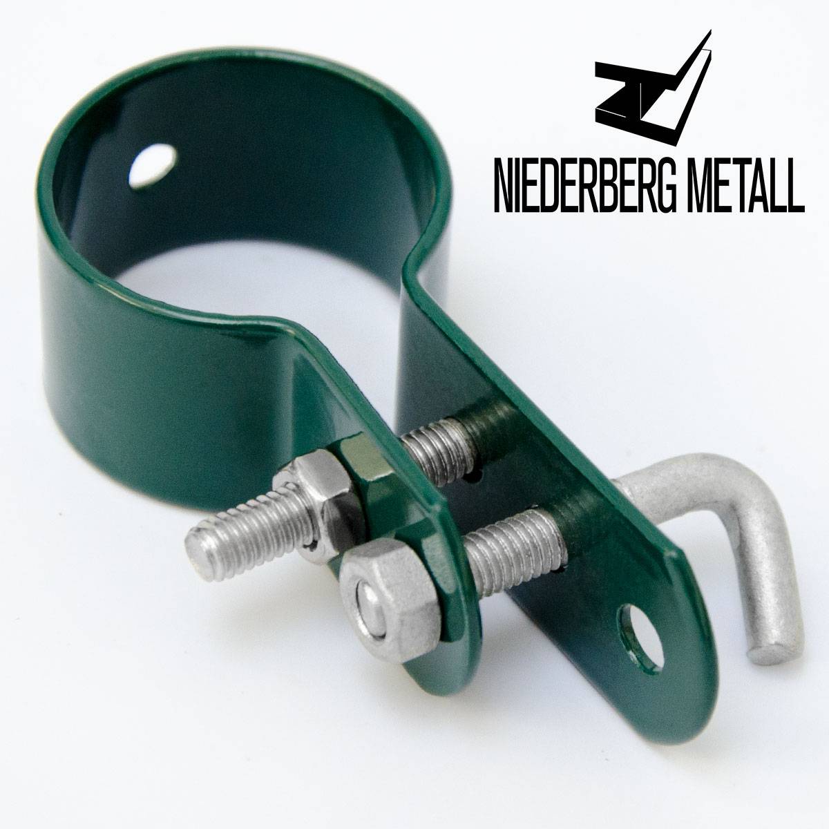 Schelle Ø34mm Befestigungsschelle Metall-Spannschelle für runde Zaun-Pfähle Hakenschelle Strebenschelle inkl. Schraube