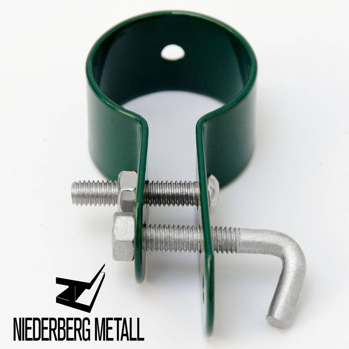 Schelle Ø34mm Befestigungsschelle Metall-Spannschelle für runde Zaun-Pfähle Hakenschelle Strebenschelle inkl. Schraube