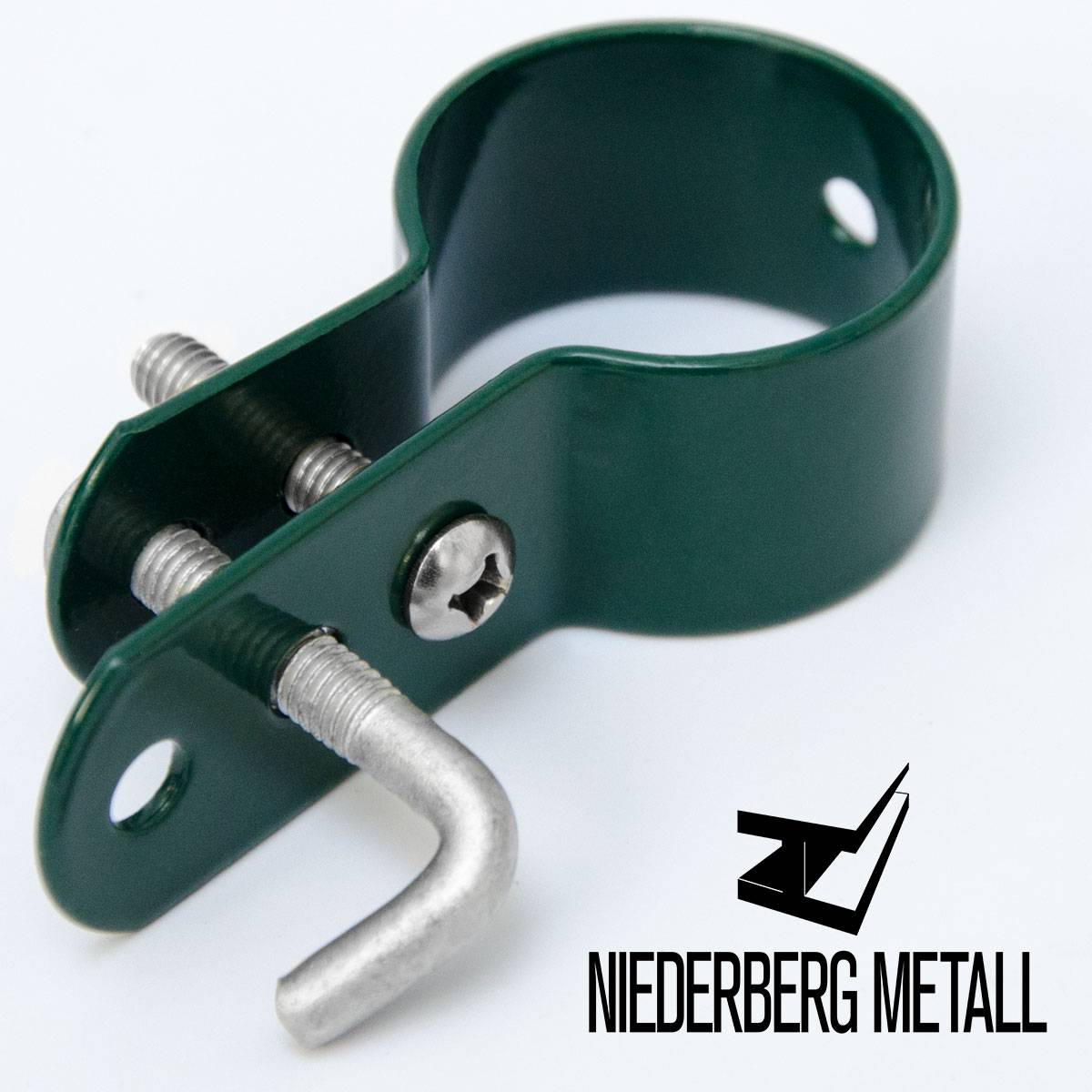 Schelle Ø34mm Befestigungsschelle Metall-Spannschelle für runde Zaun-Pfähle Hakenschelle Strebenschelle inkl. Schraube