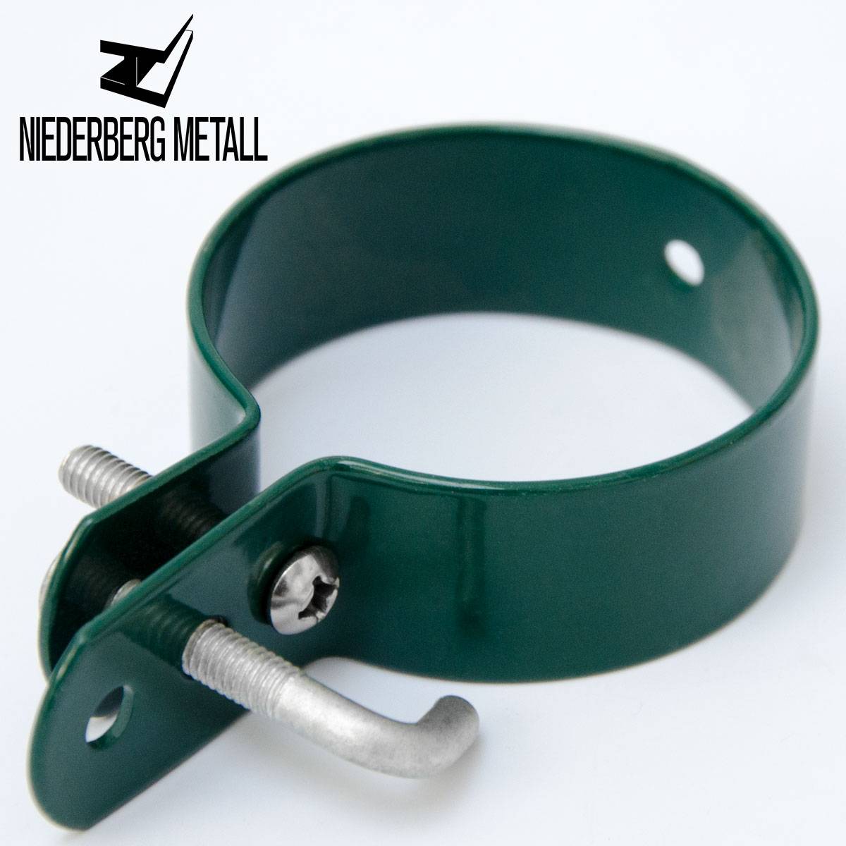 Schelle Ø60mm Befestigungsschelle Metall-Spannschelle für runde Zaun-Pfähle Hakenschelle Strebenschelle inkl. Schraube