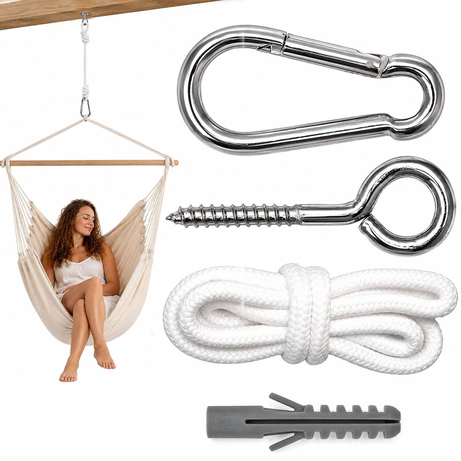 Hängematten Befestigung bis 160kg - mit Karabiner und Schrauben