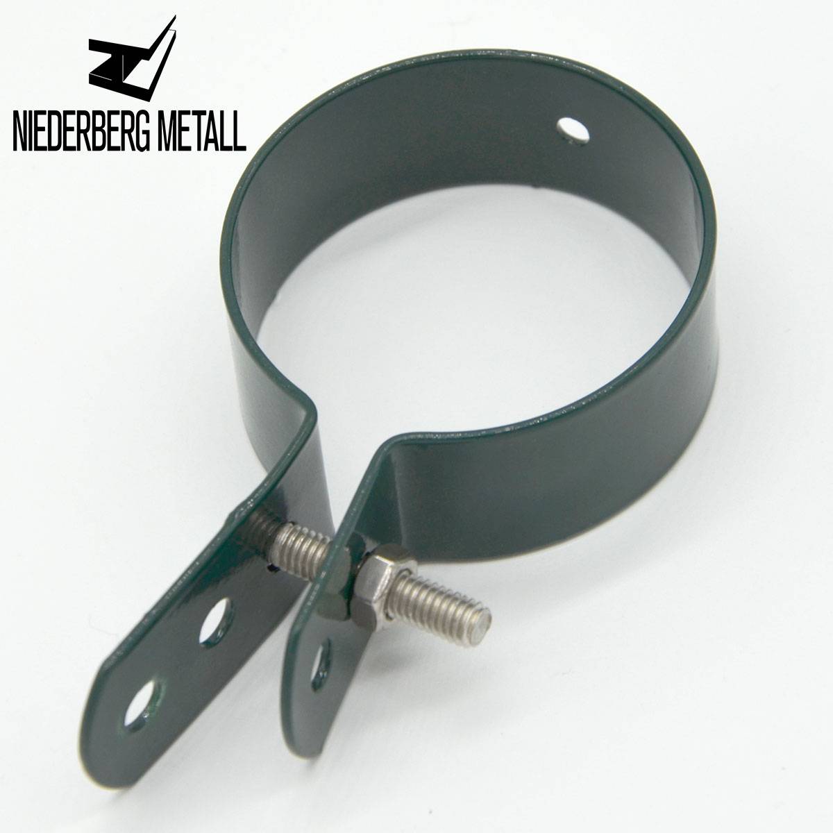 Schelle Befestigungsschelle Metall-Spannschelle für runde Zaun-Pfähle Hakenschelle Strebenschelle inkl. Schrauben 60 mm