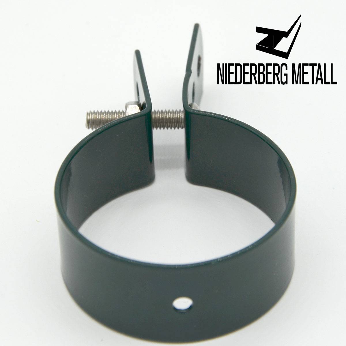 Schelle Befestigungsschelle Metall-Spannschelle für runde Zaun-Pfähle Hakenschelle Strebenschelle inkl. Schrauben 60 mm