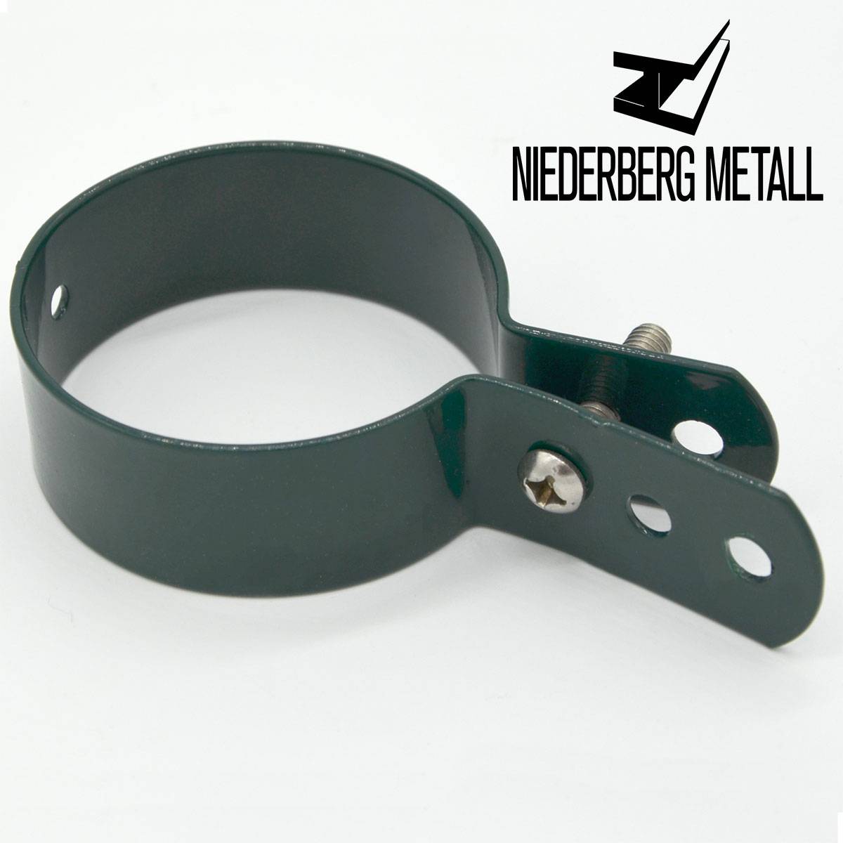 Schelle Befestigungsschelle Metall-Spannschelle für runde Zaun-Pfähle Hakenschelle Strebenschelle inkl. Schrauben 60 mm