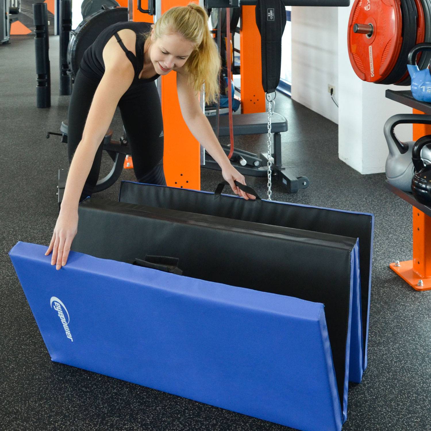 Faltbare Weichbodenmatte RG20 dicke Boden-Turnmatte Sportmatte tragbare XL Matte 200x100x5 cm Blau-Schwarz