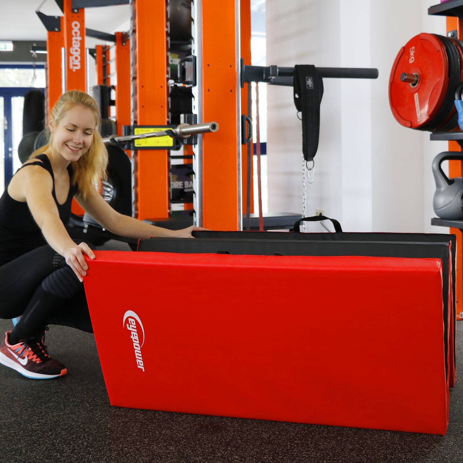 Faltbare Weichbodenmatte RG20 dicke Boden-Turnmatte Sportmatte tragbare XL Matte 200x100x5 cm Rot-Schwarz